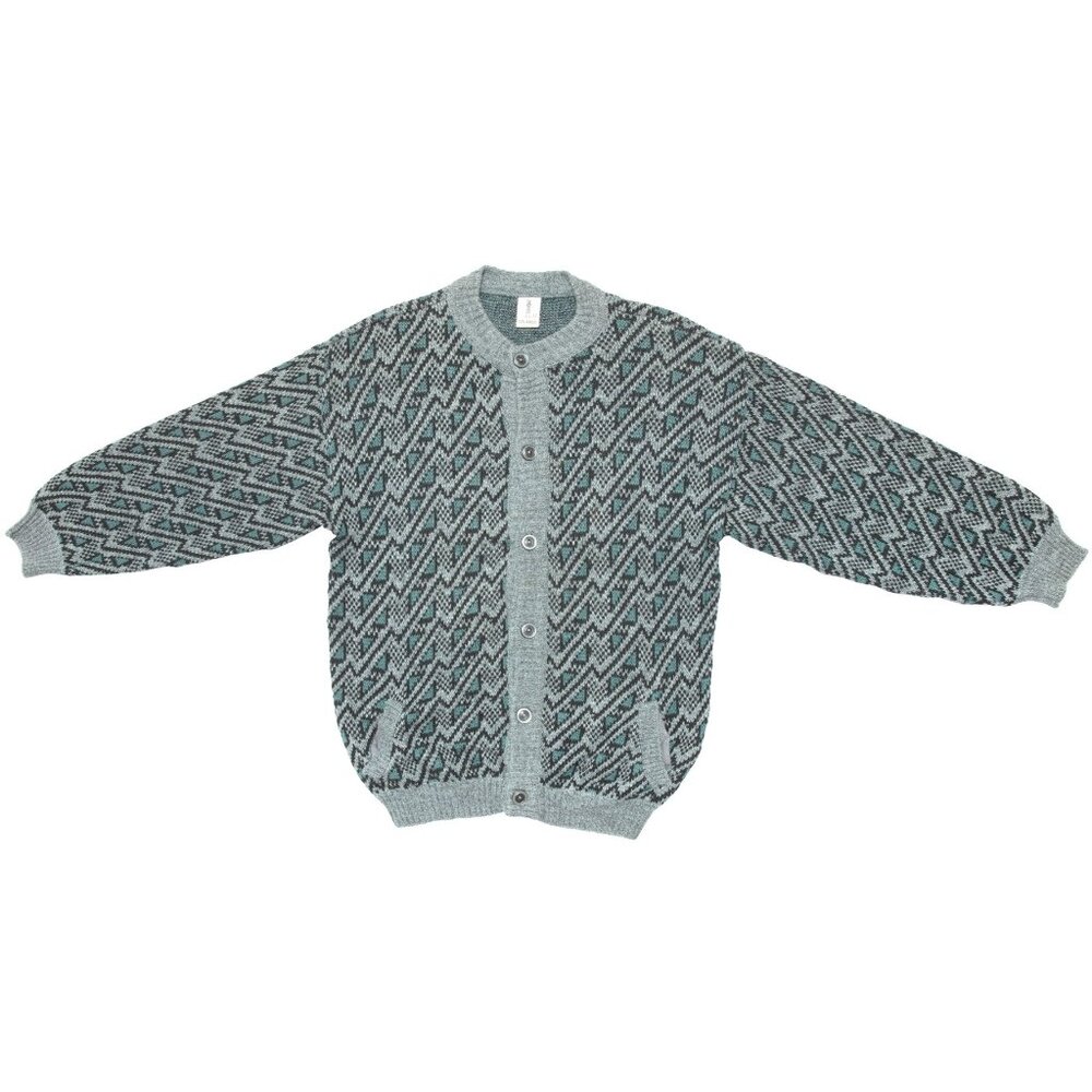 ORLANDO (Italy) 70s Vintage Two Ply Yarn Zigzag Jacquard Knit Cardigan : M